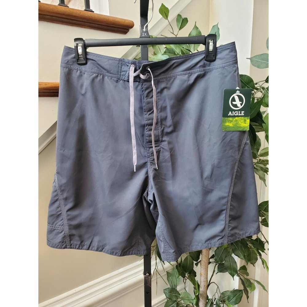 Aigle Men's Gray 100% Polyester Solid Logo Print Pull On Swimwear Shorts Size XL